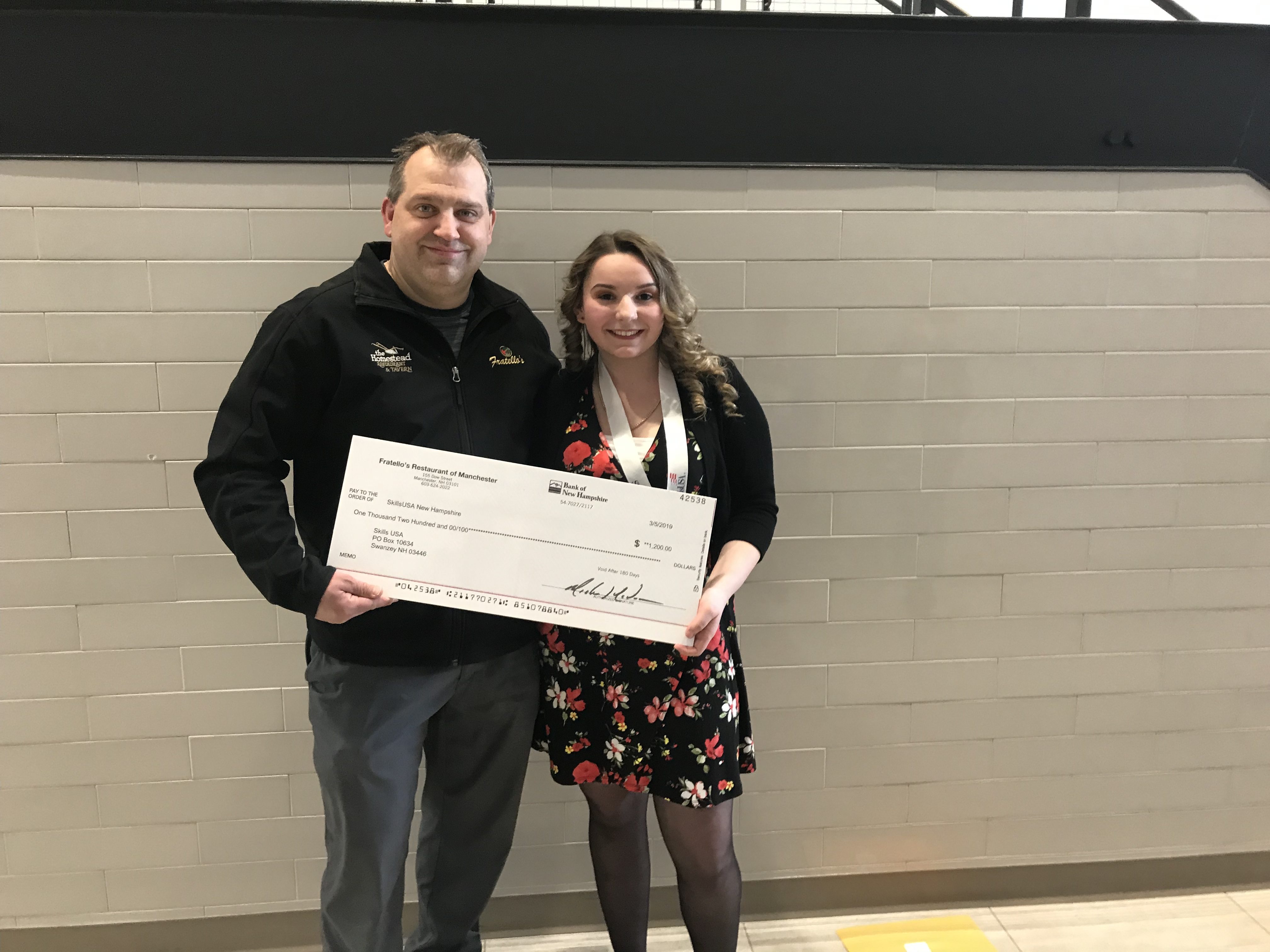 Skills This year, Fratello’s has sponsored an amazing competitor in the skills USA 2019 New Hampshire competition. Dakota Benoit has won first place for the state of New Hampshire, and will go on to compete in Louisville Kentucky at Nationals! Thank you for making us a part of your special day!
Way to go!
… View Details