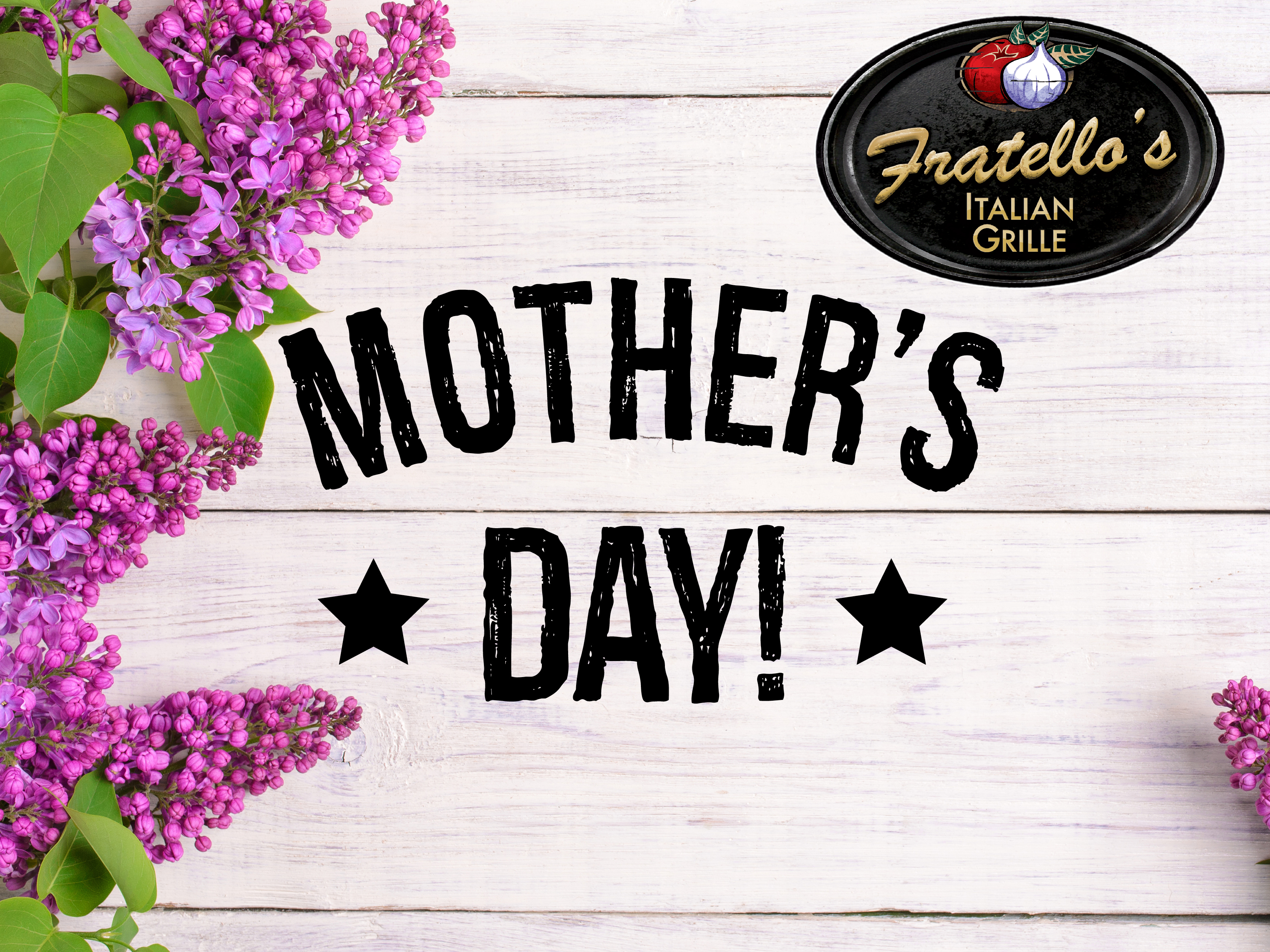 Mothers-DayFratellos All locations, seating times:
12:00, 2:30 or 5:00
Reservations:
Manchester: (603) 624-2022
Laconia: (603) 528-2022
Nashua: (603) 889-2022
Brunch in the Manchester Ballroom: Click Here for Details
The following menu will be served at all Fratello’s locations on Mother’s Day:
… View Details